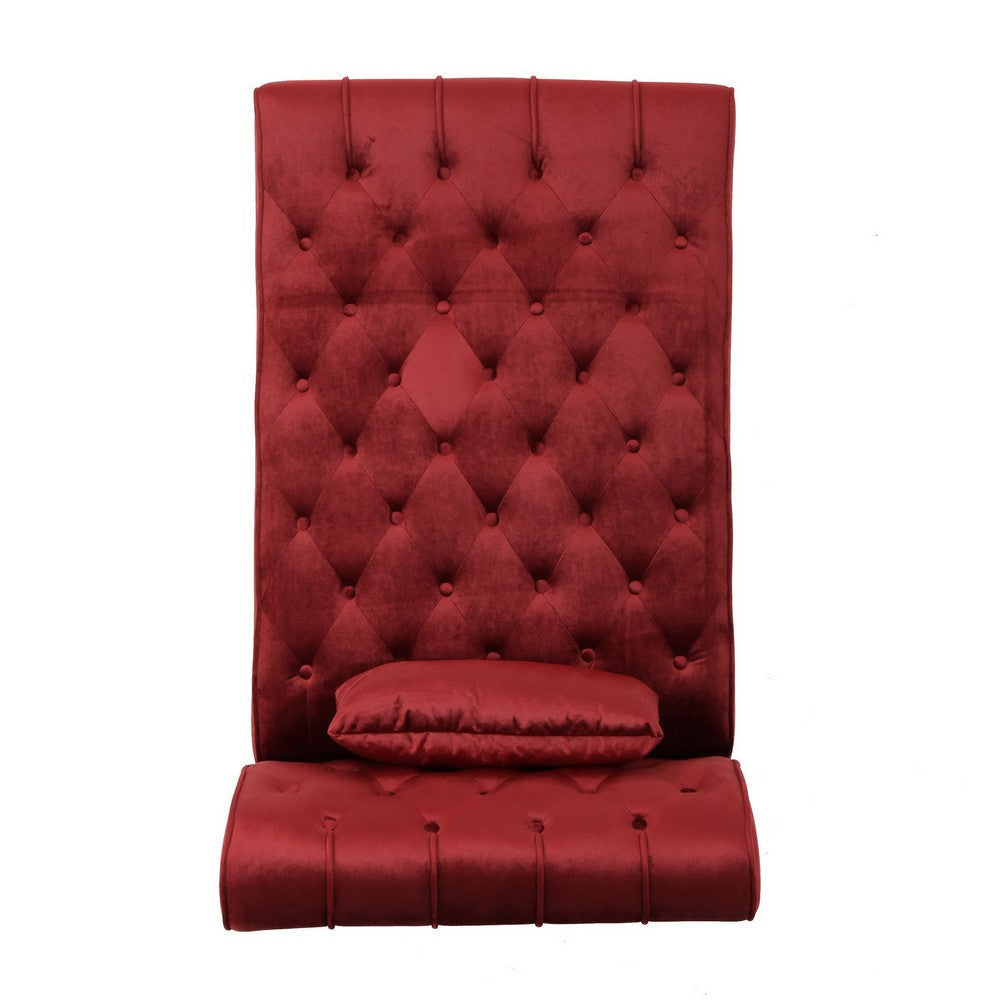 Chaise Lounger Tufted Design 55 Inch Birch Wood Frame Garnet Red Velvet By Casagear Home BM320596