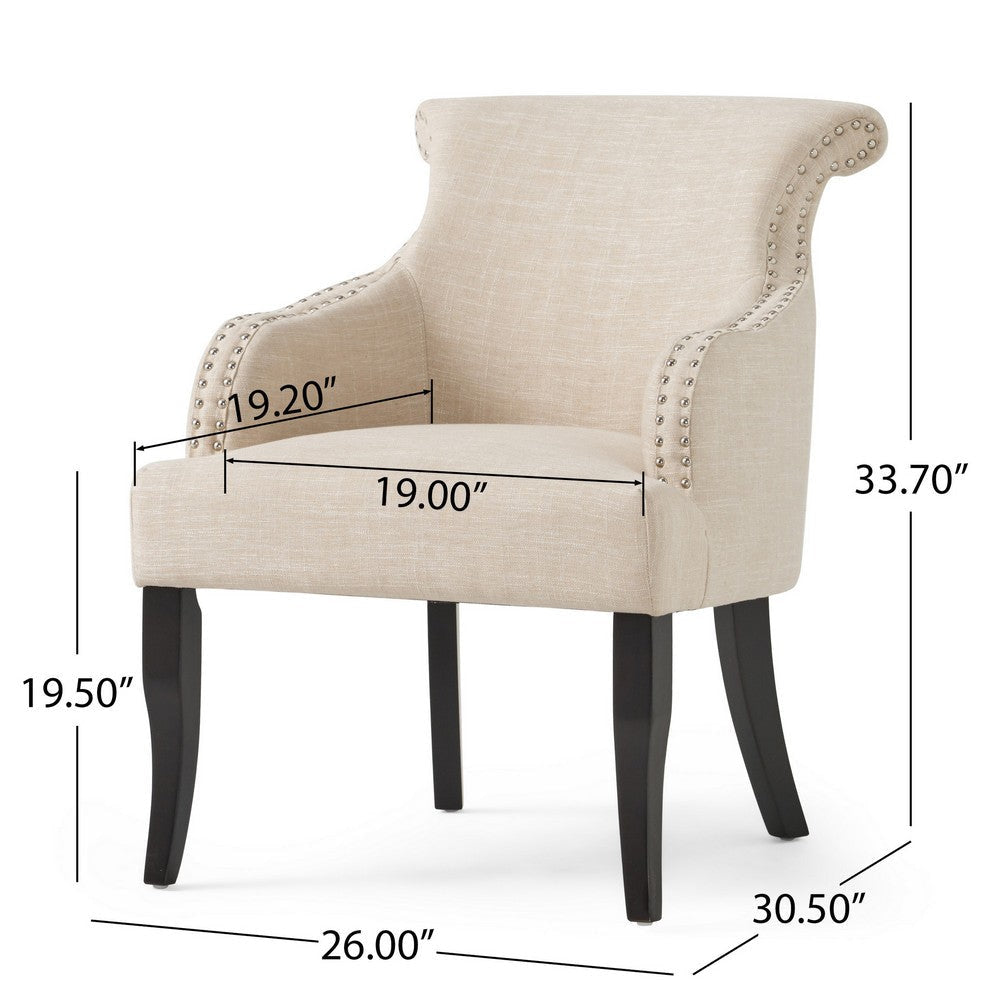 Accent Armchair Nailhead Trim Birch Wood Plush Light Beige Fabric By Casagear Home BM320597