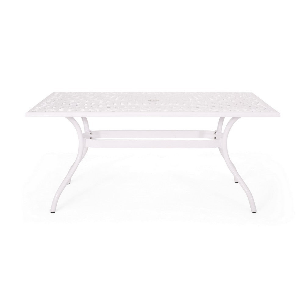 Toni Table 67 Inch Rectangular Lattice Top Saber Legs White Aluminium By Casagear Home BM320598