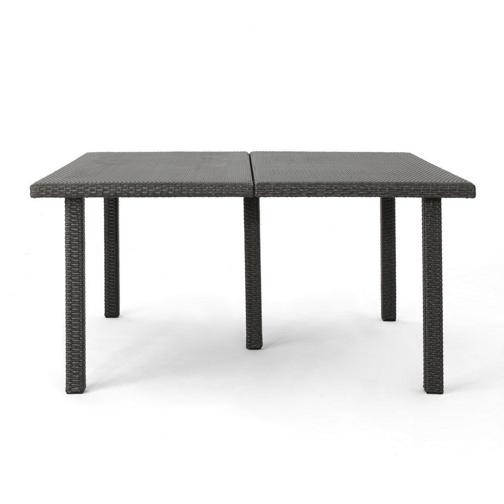 Nona Outdoor Dining Table 64 Inch Square Dark Gray Rattan Wood and Iron By Casagear Home BM320599