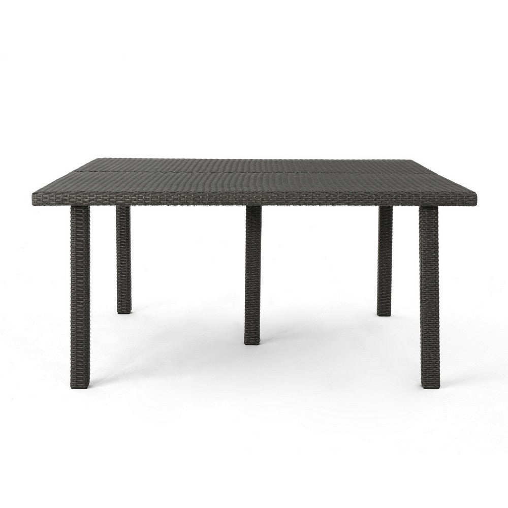 Nona Outdoor Dining Table 64 Inch Square Dark Gray Rattan Wood and Iron By Casagear Home BM320599