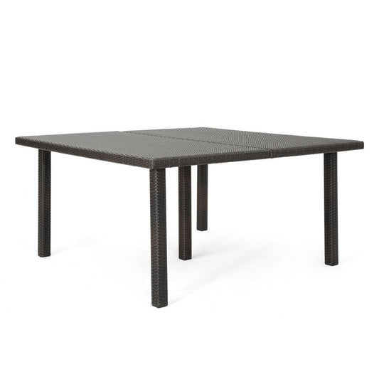 Nona Outdoor Dining Table, 64 Inch Square Top, Brown Rattan Wood, Iron By Casagear Home