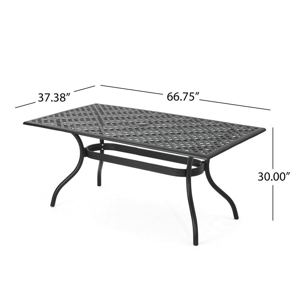 Cay Outdoor Dining Table 67 Inch Rectangular Lattice Black Aluminium By Casagear Home BM320601