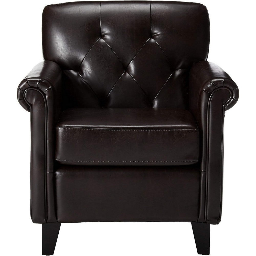 Accent Club Chair 40 Inch Tufted Back Full-Padded Brown Faux Leather By Casagear Home BM320602