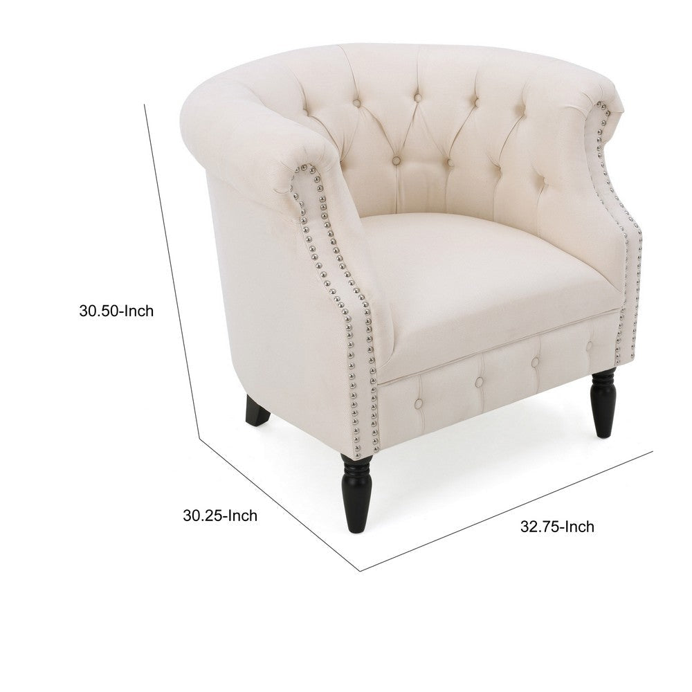 37 Inch Accent Club Chair High Tufted Back Studded Arms Beige Fabric By Casagear Home BM320603