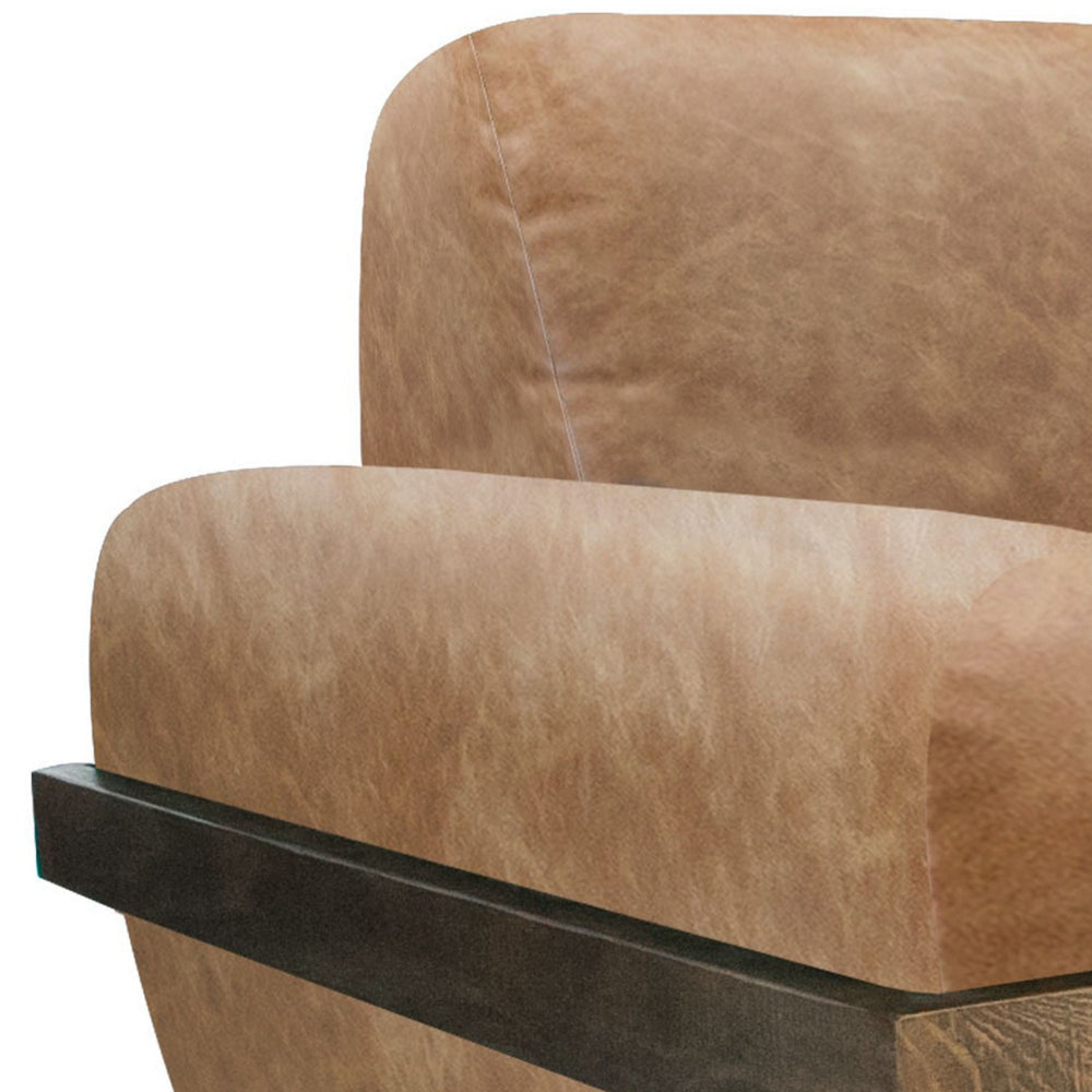 Pola Accent Chair Cognac Brown Faux Leather Plush Foam Solid Pine Wood By Casagear Home BM320746