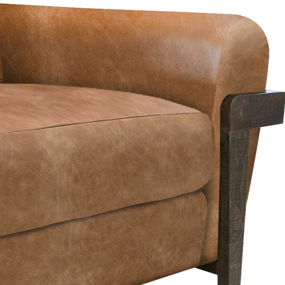 Pola Accent Chair Cognac Brown Faux Leather Plush Foam Solid Pine Wood By Casagear Home BM320746