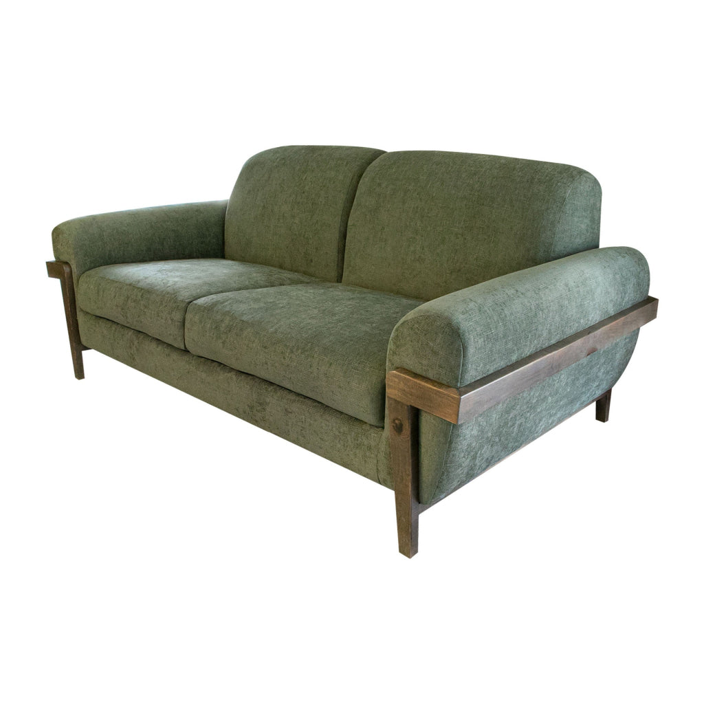 Pola 69 Inch Loveseat Olive Green Polyester Foam Cushions Solid Pine Wood By Casagear Home BM320747