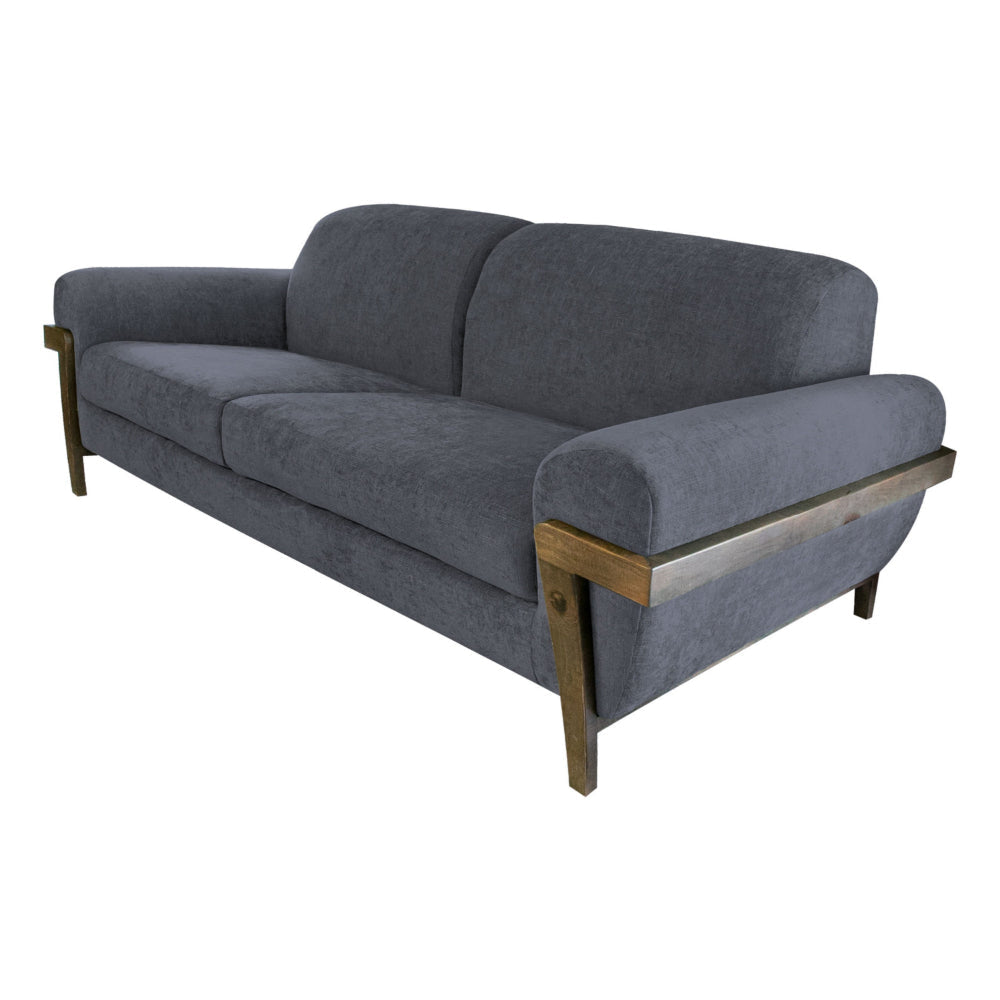 Pola Sofa Iron Gray Polyester Foam Cushions Solid Pine Wood 95 Inch By Casagear Home BM320752