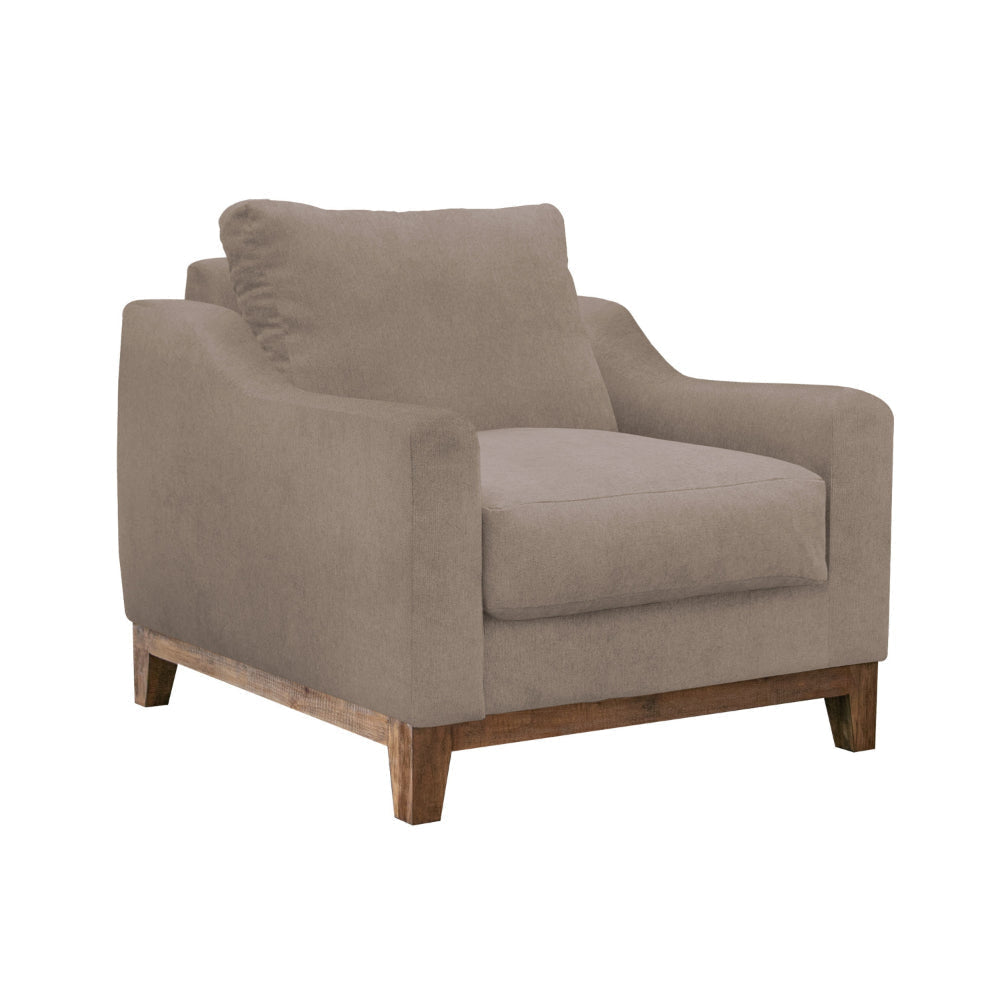 Tuba Accent Chair, Light Brown Polyester, Foam Cushions, Solid Pine Wood By Casagear Home