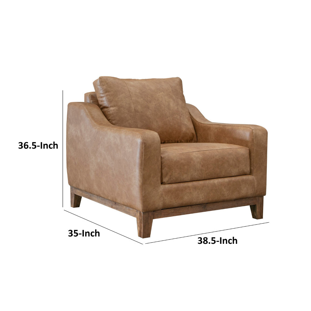 Tuba Accent Chair Cognac Brown Faux Leather Plush Foam Solid Pine Wood By Casagear Home BM320760