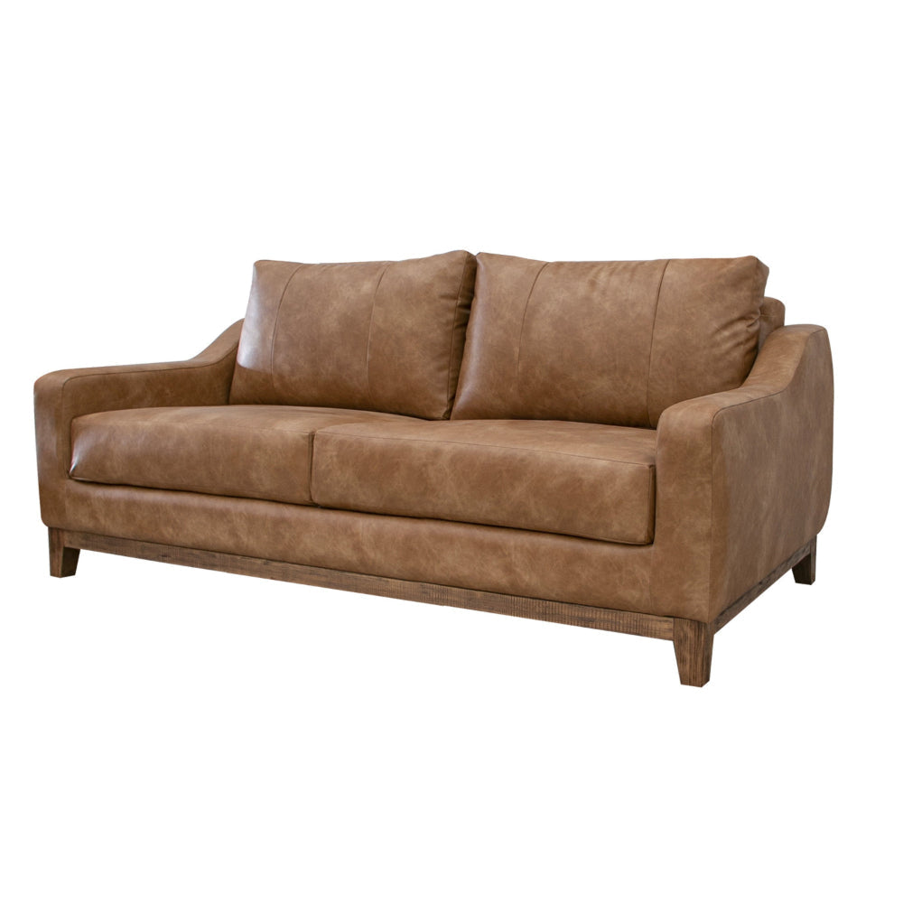 Tuba Loveseat Cognac Brown Faux Leather Foam Solid Pine Wood 62 Inch By Casagear Home BM320766