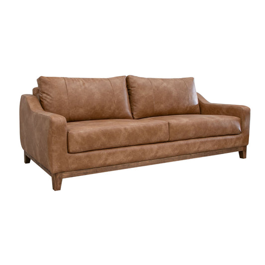 Tuba Sofa, Cognac Faux Leather, Foam Cushions, Solid Pine Wood, 88 Inch By Casagear Home