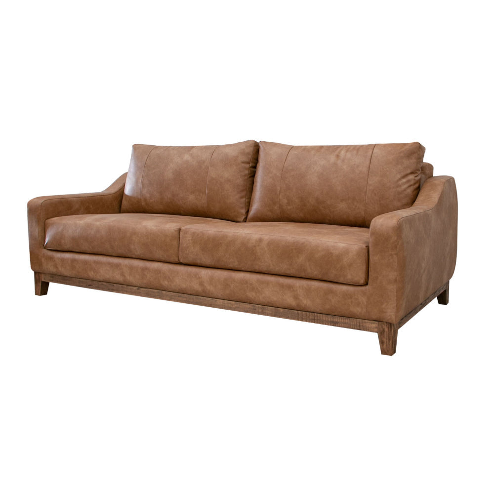 Tuba Sofa Cognac Faux Leather Foam Cushions Solid Pine Wood 88 Inch By Casagear Home BM320772