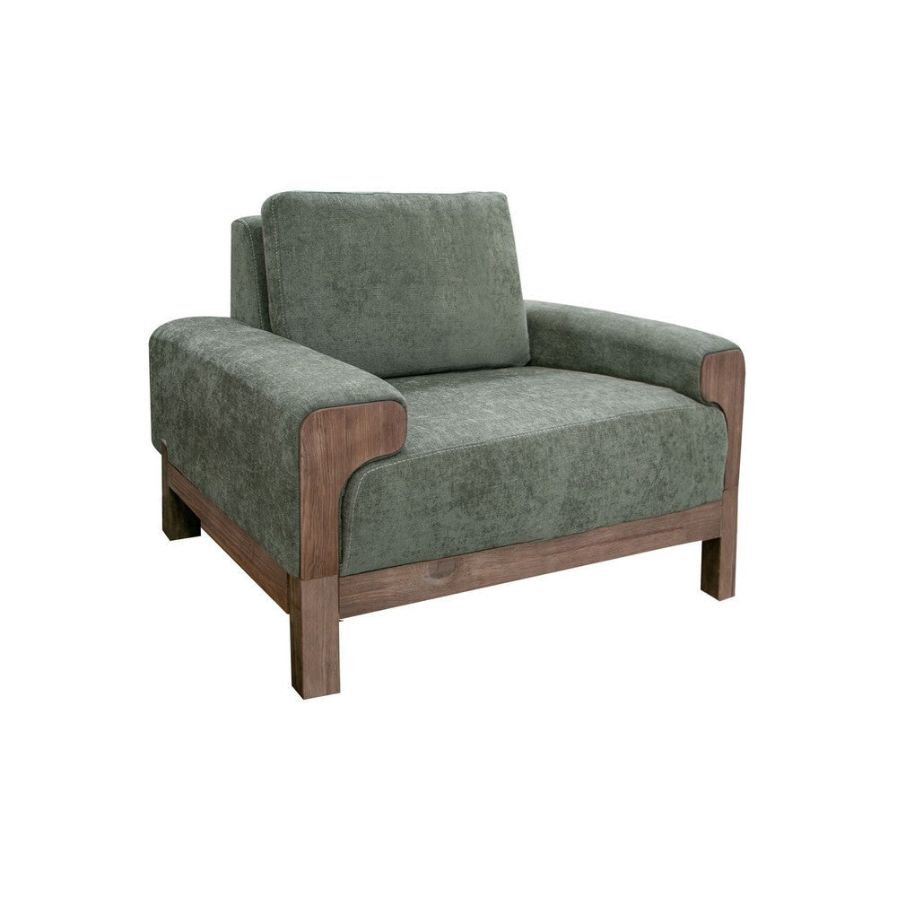 Caisy Accent Chair, Olive Green Polyester, Foam Cushions, Solid Pine Wood By Casagear Home