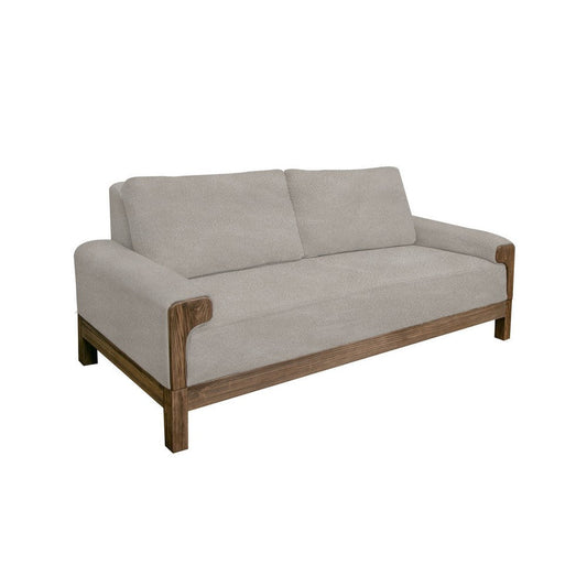 Caisy Loveseat, Gray Fabric, Foam Cushions, Brown Solid Pine Wood, 69 Inch By Casagear Home