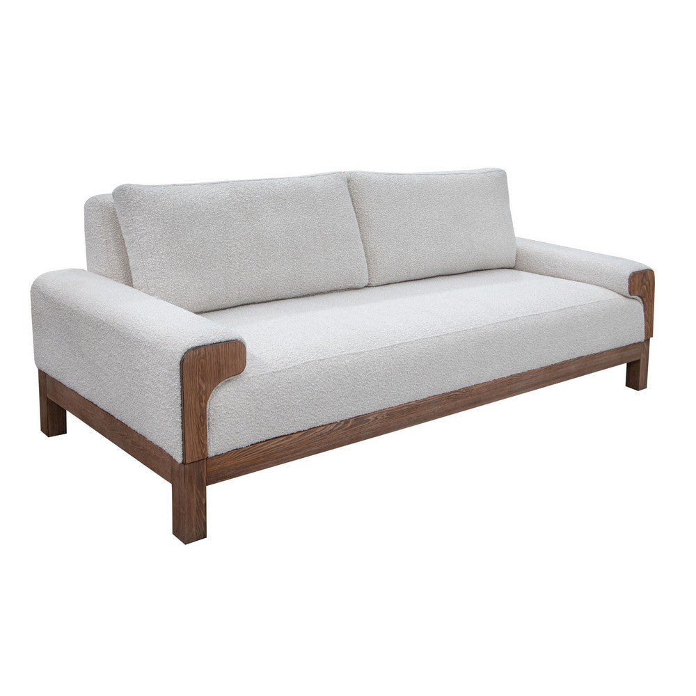 Caisy Sofa, Ivory Polyester, Foam Cushions, Solid Pine Wood Frame, 93 Inch By Casagear Home