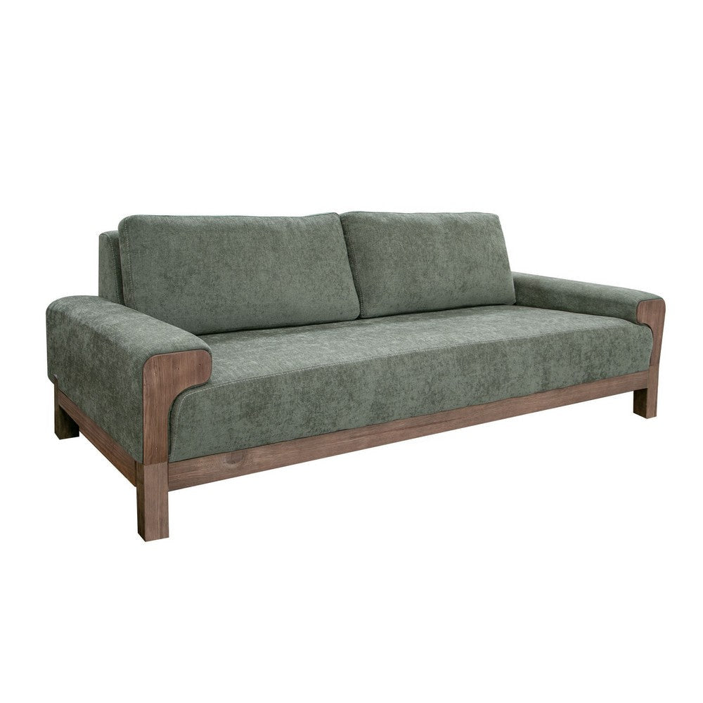 Caisy Sofa, Olive Green Polyester, Foam Cushions, Solid Pine Wood, 93 Inch By Casagear Home