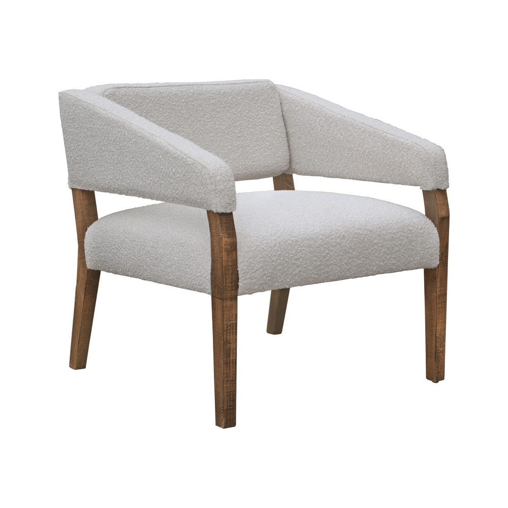 Merry Accent Chair, Ivory Polyester, Plush Foam, Brown Solid Pine Wood Legs By Casagear Home