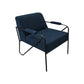 Levy Accent Chair, Navy Blue Polyester, Soft Plush Foam, Black Metal Frame By Casagear Home