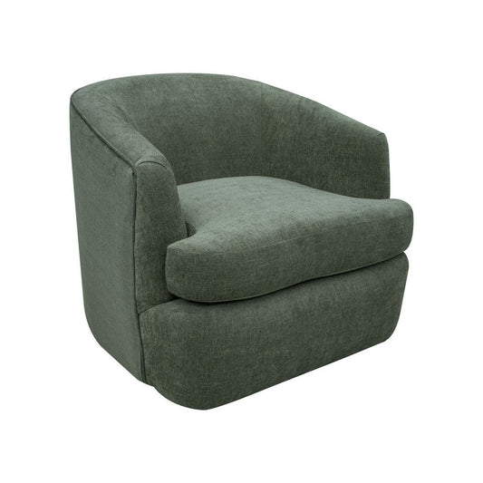 Lessy Swivel Accent Chair, Olive Green Polyester, Soft Plush Foam, Metal By Casagear Home