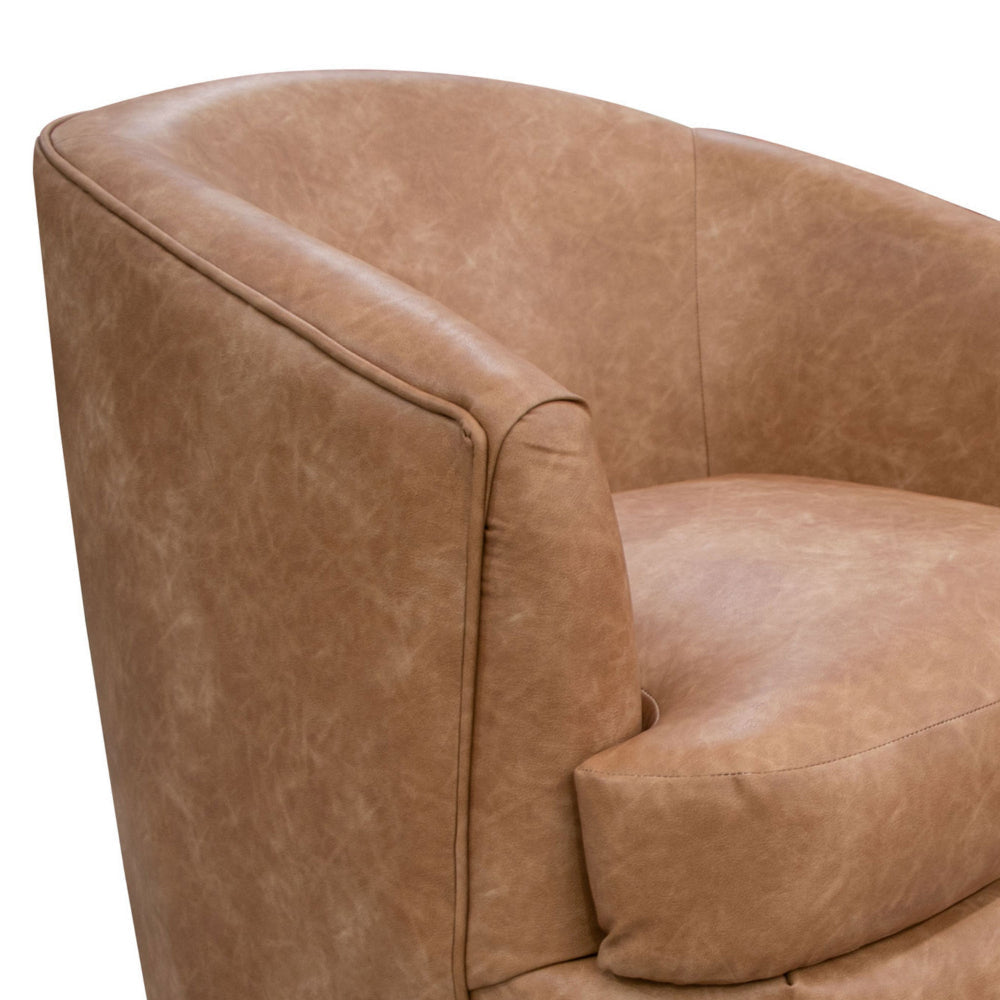 Lessy Swivel Accent Chair Cognac Brown Faux Leather Soft Plush Foam Metal By Casagear Home BM320840