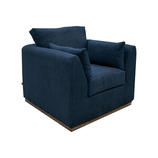 Sian Accent Chair, Navy Blue Polyester, 1 Throw Pillow, Solid Pine Wood By Casagear Home