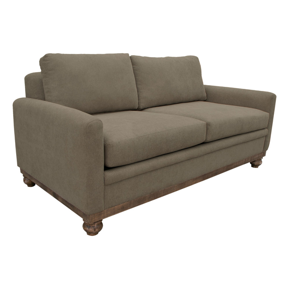 Ata Loveseat, Soft Light Brown Polyester, 2 Throw Pillows, Brown Solid Wood By Casagear Home