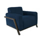 Kelly Accent Chair, Navy Blue Polyester, 1 Throw Pillow, Brown Solid Wood By Casagear Home