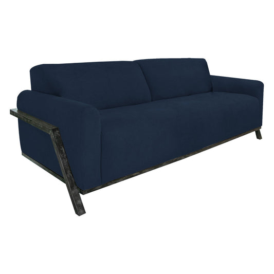 Kelly Sofa, Navy Blue Polyester, 2 Throw Pillows, Solid Wood, 91 Inch By Casagear Home