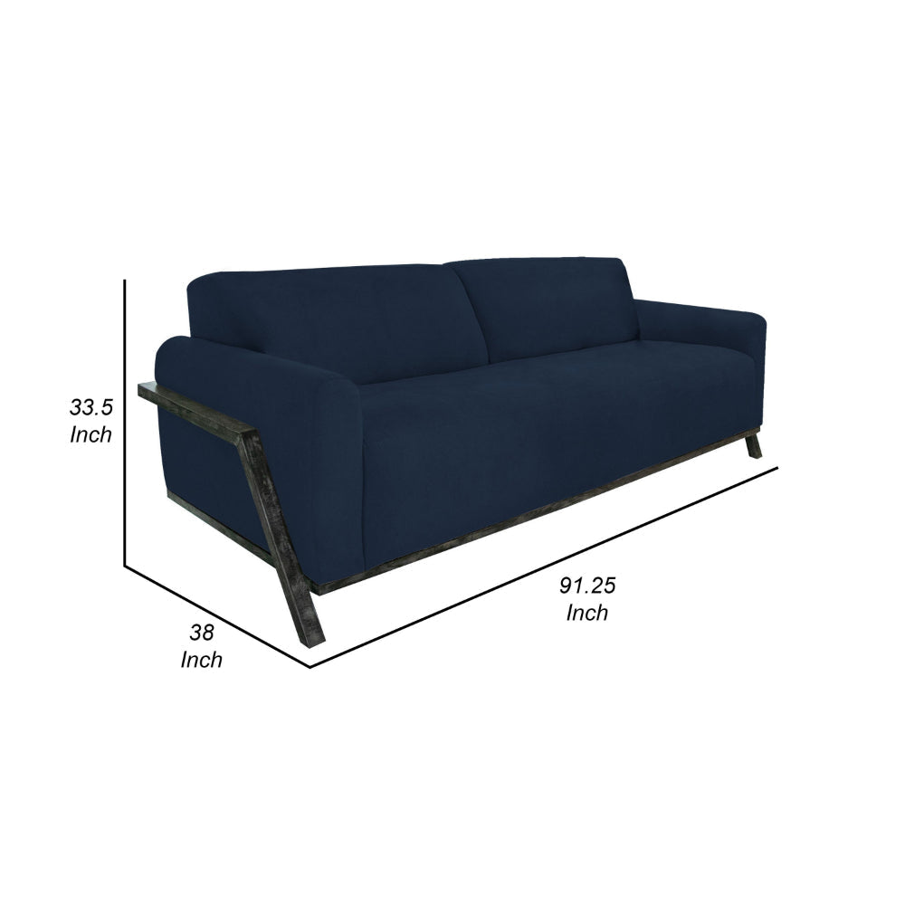 Kelly Sofa Navy Blue Polyester 2 Throw Pillows Solid Wood 91 Inch By Casagear Home BM320881