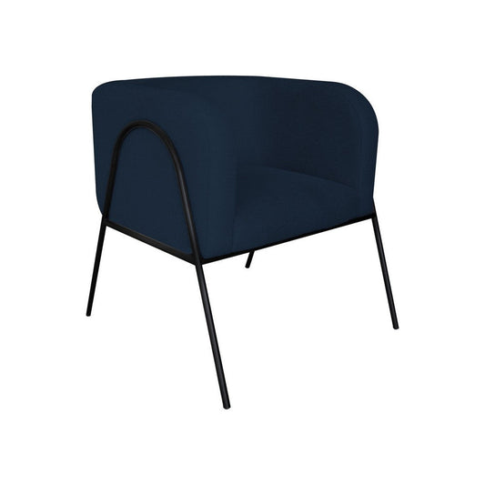 Mika Accent Chair, Navy Blue Polyester, Soft Plush Foam, Black Metal Frame By Casagear Home