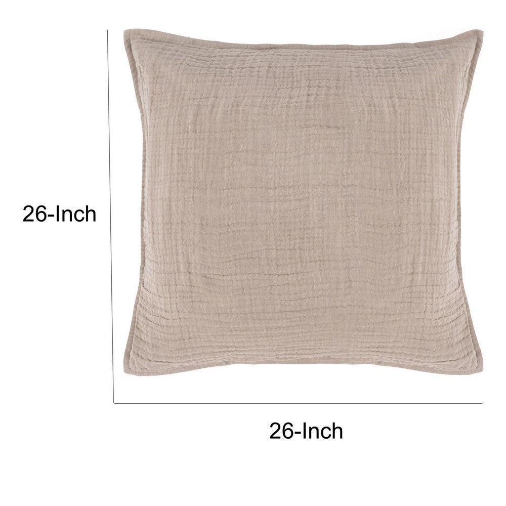 Irma 26 Inch Euro Pillow Sham Pre Shrunk Brown Cotton Premium Linen By Casagear Home BM320904