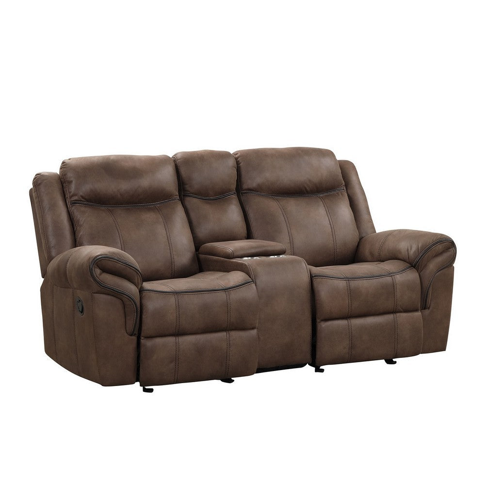 Arisa Sofa and Loveseat Manual Recliner Set Brown Faux Leather Drop Table By Casagear Home BM321080