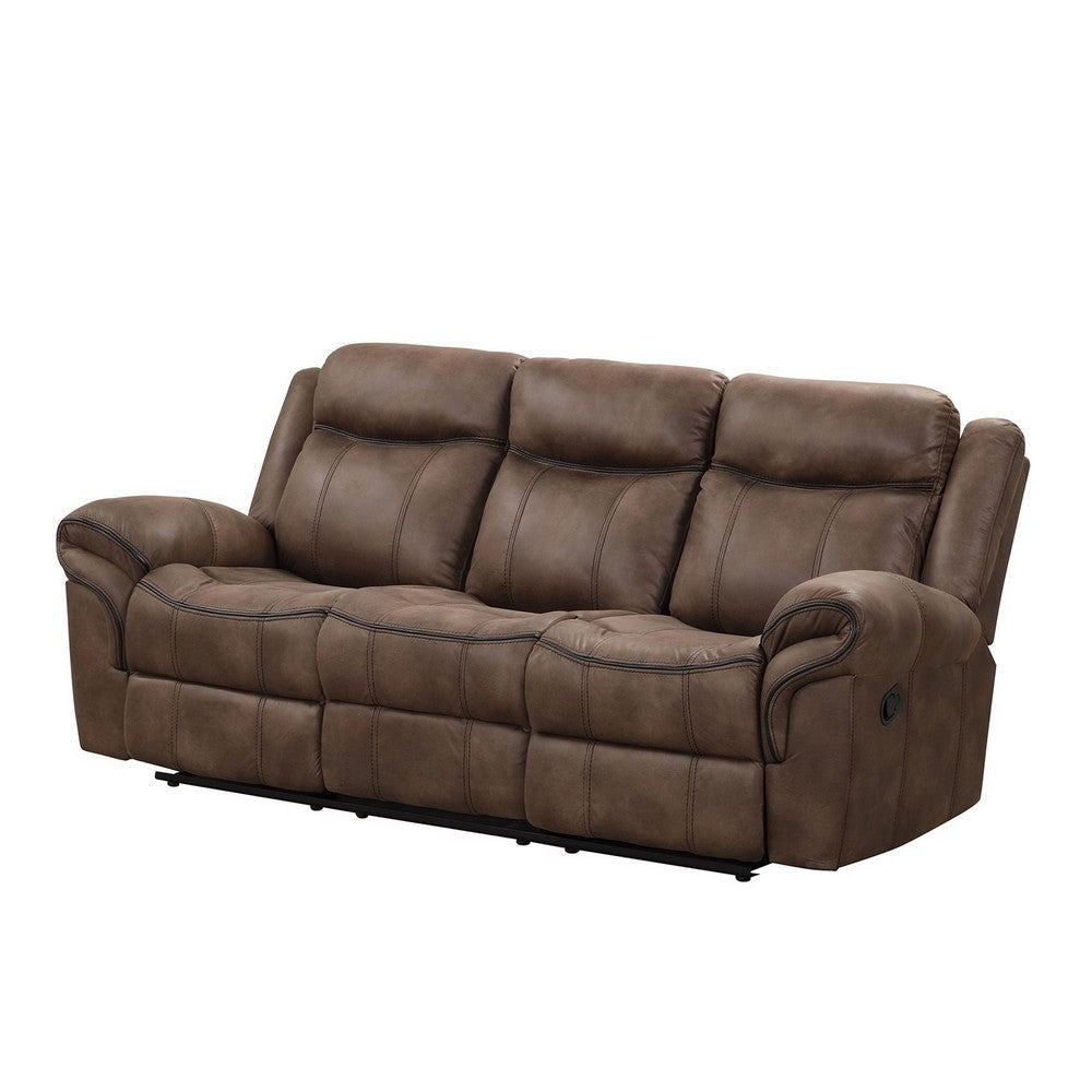 Arisa Sofa and Loveseat Manual Recliner Set Brown Faux Leather Drop Table By Casagear Home BM321080