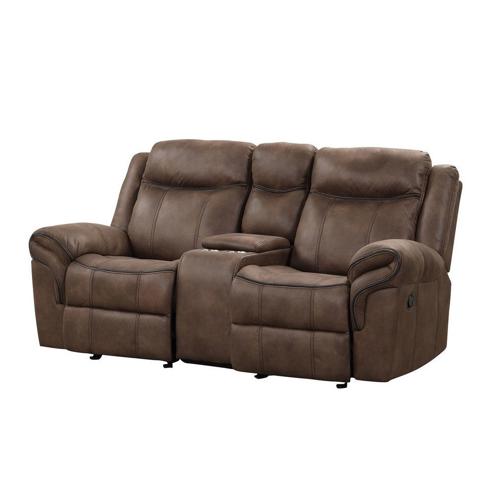 Arisa Loveseat Brown Faux Leather Storage Console and Cupholders 79 Inch By Casagear Home BM321082