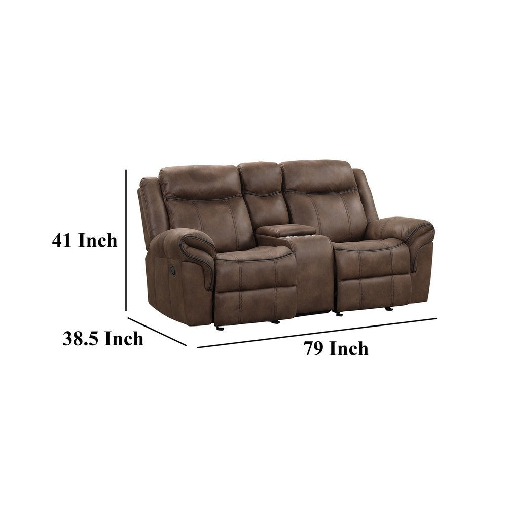 Arisa Loveseat Brown Faux Leather Storage Console and Cupholders 79 Inch By Casagear Home BM321082