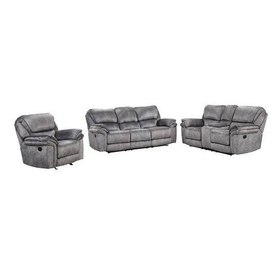 Arisa 3pc Sofa, Loveseat, Chair Manual Recliner Set, Gray Faux Leather By Casagear Home