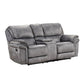 Remma Manual Recliner Loveseat, Gray Faux Leather, Console with Cupholders By Casagear Home