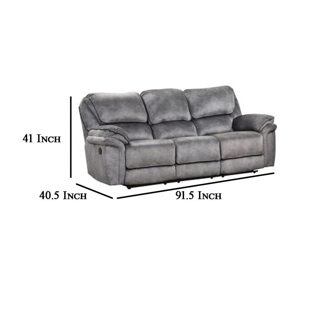 Remma Manual Recliner Sofa Gray Faux Leather Drop Table and Cupholders By Casagear Home BM321088