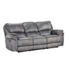 Remma Manual Recliner Sofa, Gray Faux Leather, Drop Table and Cupholders By Casagear Home