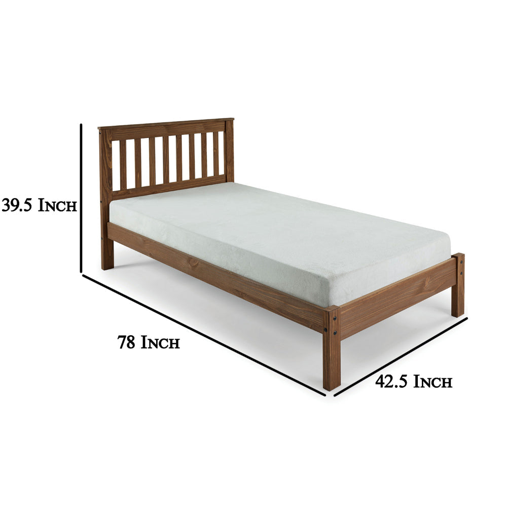 Octa Twin Bed Plank Style Rustic Brazilian Pine Wood Mahogany By Casagear Home BM321090