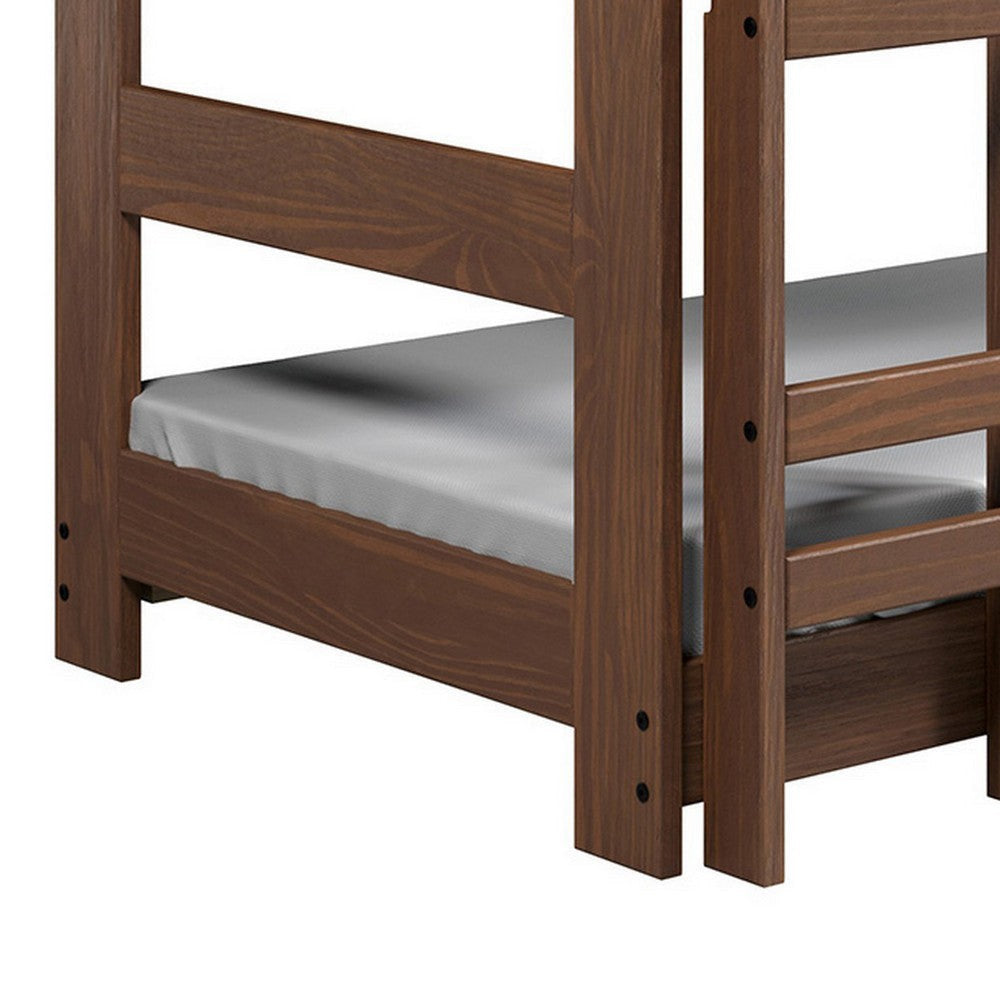 Twin/Twin Bunk Bed with Ladder Brazilian Pine Solid Wood Mahogany By Casagear Home BM321091