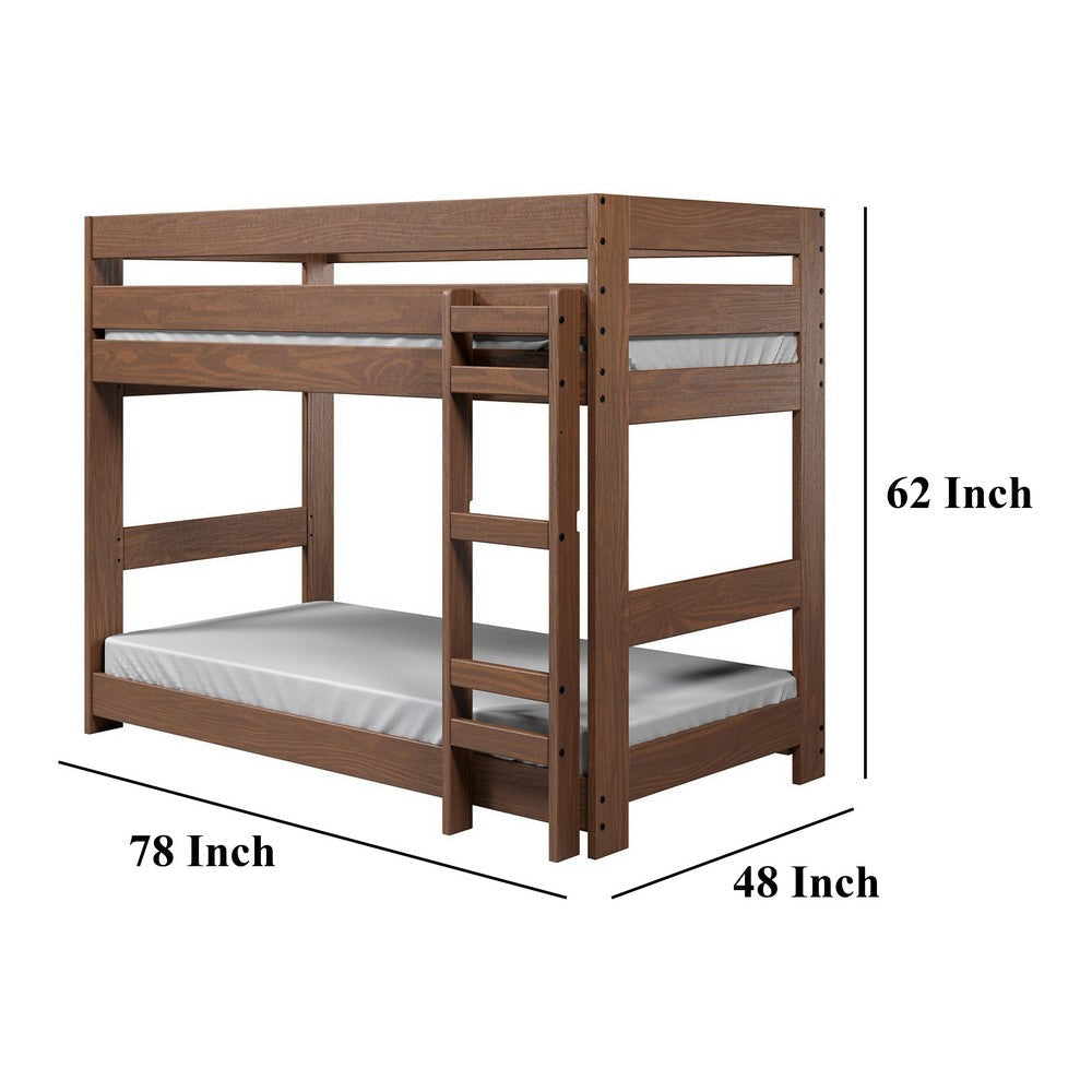 Twin/Twin Bunk Bed with Ladder Brazilian Pine Solid Wood Mahogany By Casagear Home BM321091