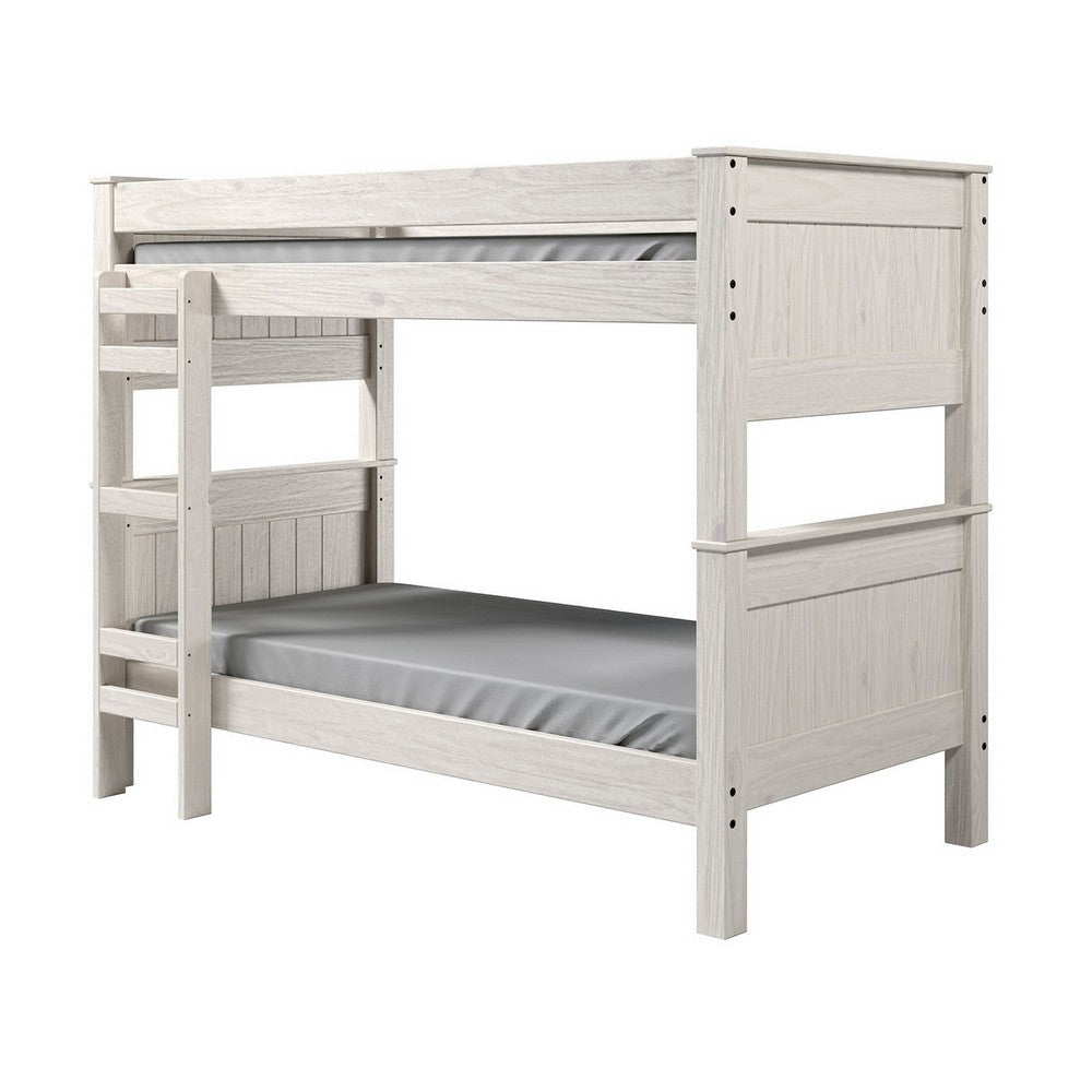 Twin/Twin Bunk Bed with Ladder Brazilian Pine Solid Wood White By Casagear Home BM321092