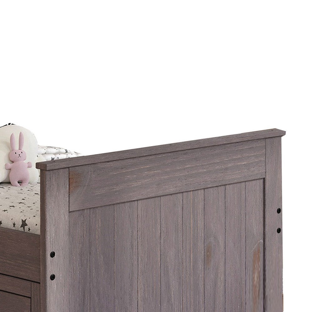 Mari Twin Captain Bed with Drawers Rustic Brazilian Pine Wood Gray By Casagear Home BM321093