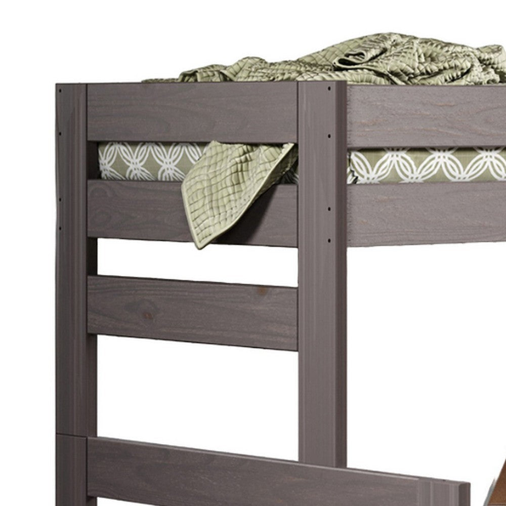 Damie Twin/Full Bunk Bed with Ladder Brazilian Pine Gray Solid Wood By Casagear Home BM321095