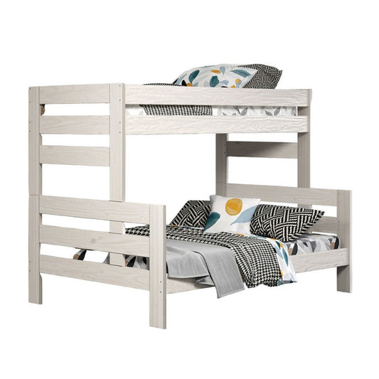 Damie Twin/Full Bunk Bed with Ladder, Brazilian Pine, White Solid Wood By Casagear Home