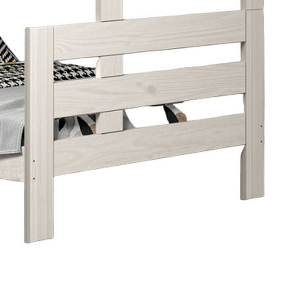 Damie Twin/Full Bunk Bed with Ladder Brazilian Pine White Solid Wood By Casagear Home BM321096