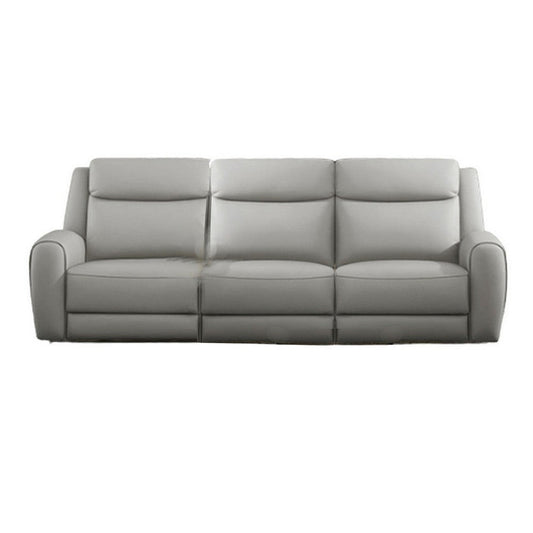 Cory Manual Recliner Sofa, 87 Inch, Solid Wood, Light Gray Polyester By Casagear Home